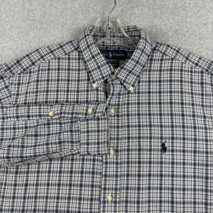 Polo Ralph Lauren Shirt Mens L Blue Oxford LS Button Up Plaid Preppy Pony Y2K